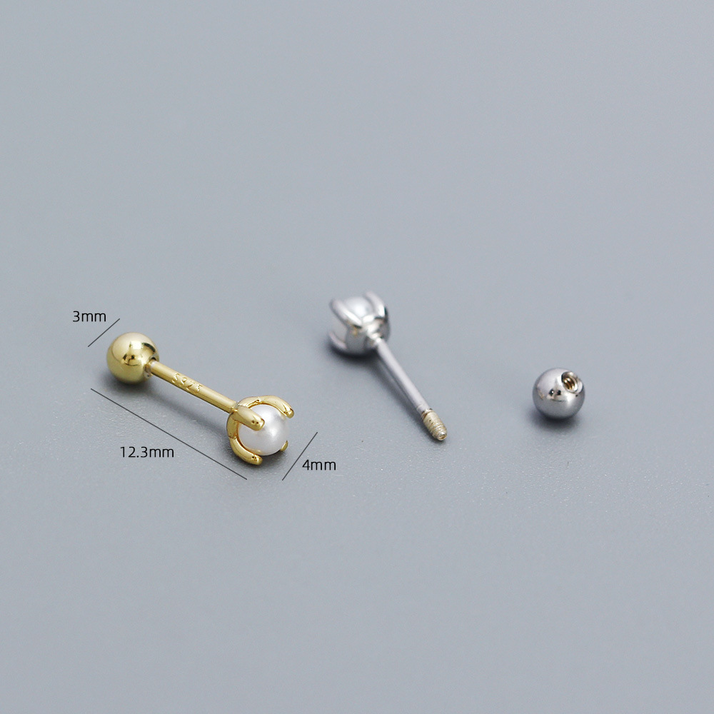 1 Paire Style Simple Géométrique Couleur Unie Placage Incruster Argent Sterling Perles Artificielles Boucles D'oreilles display picture 2