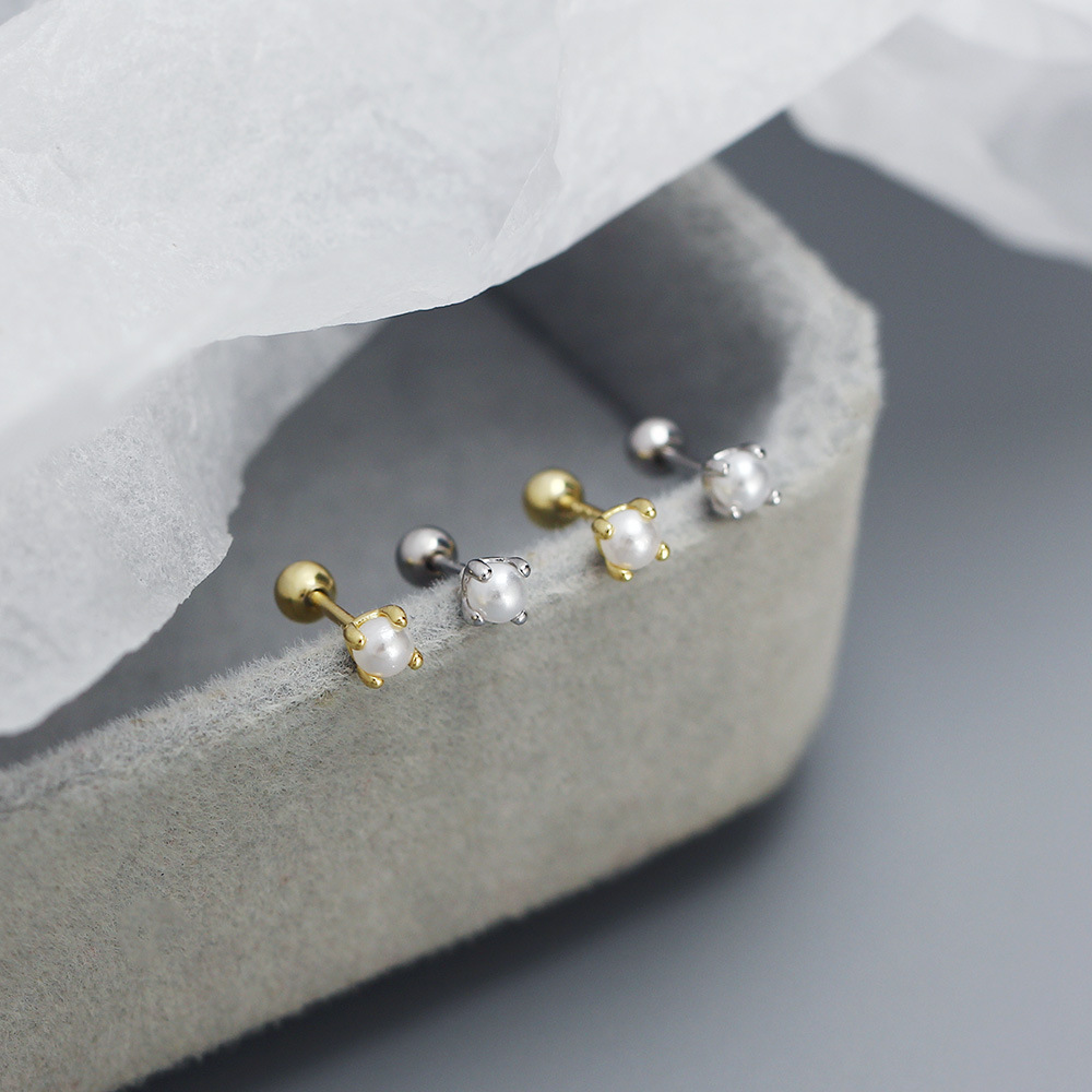 1 Paire Style Simple Géométrique Couleur Unie Placage Incruster Argent Sterling Perles Artificielles Boucles D'oreilles display picture 6