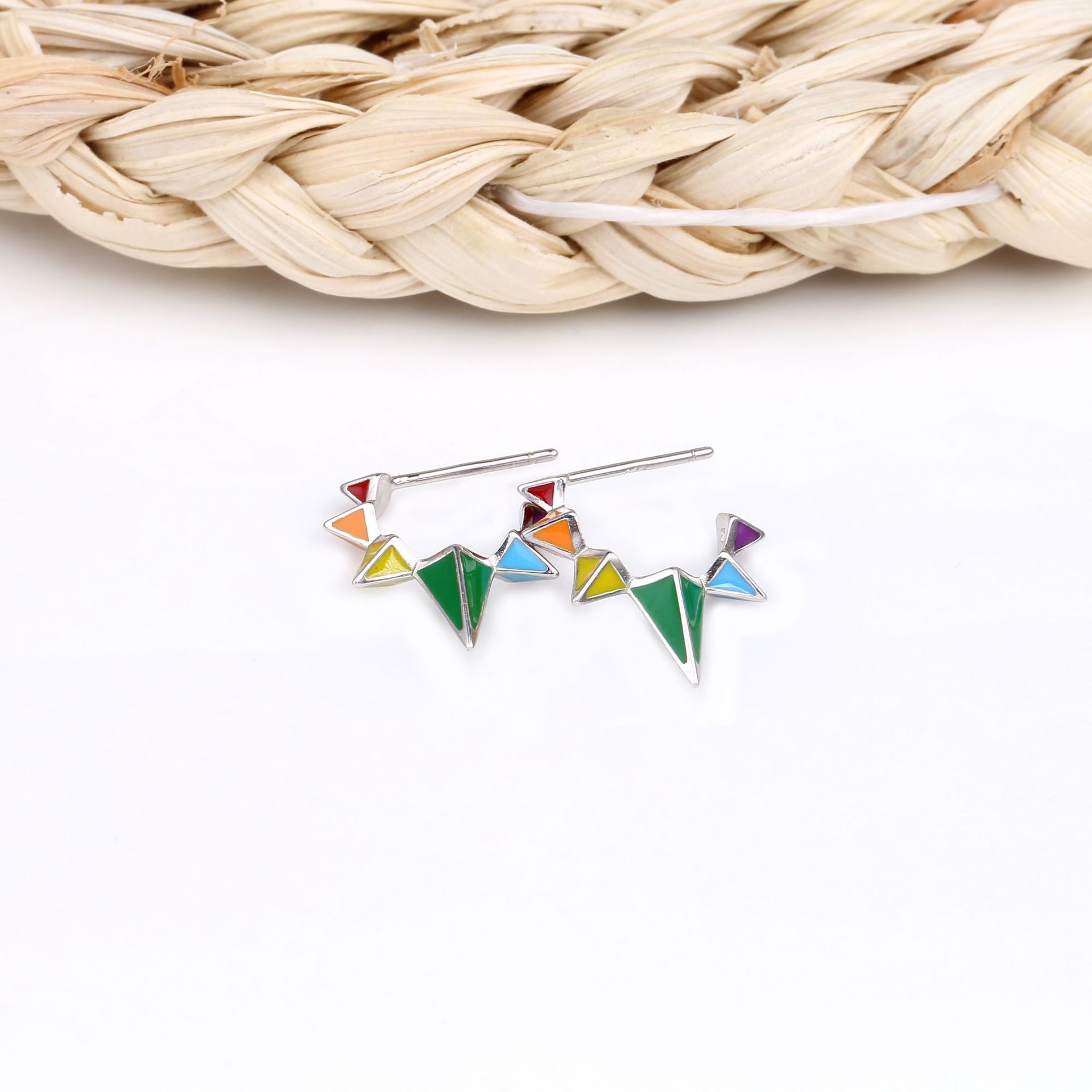 1 Pair Classic Style Geometric Asymmetrical Sterling Silver Ear Studs display picture 8