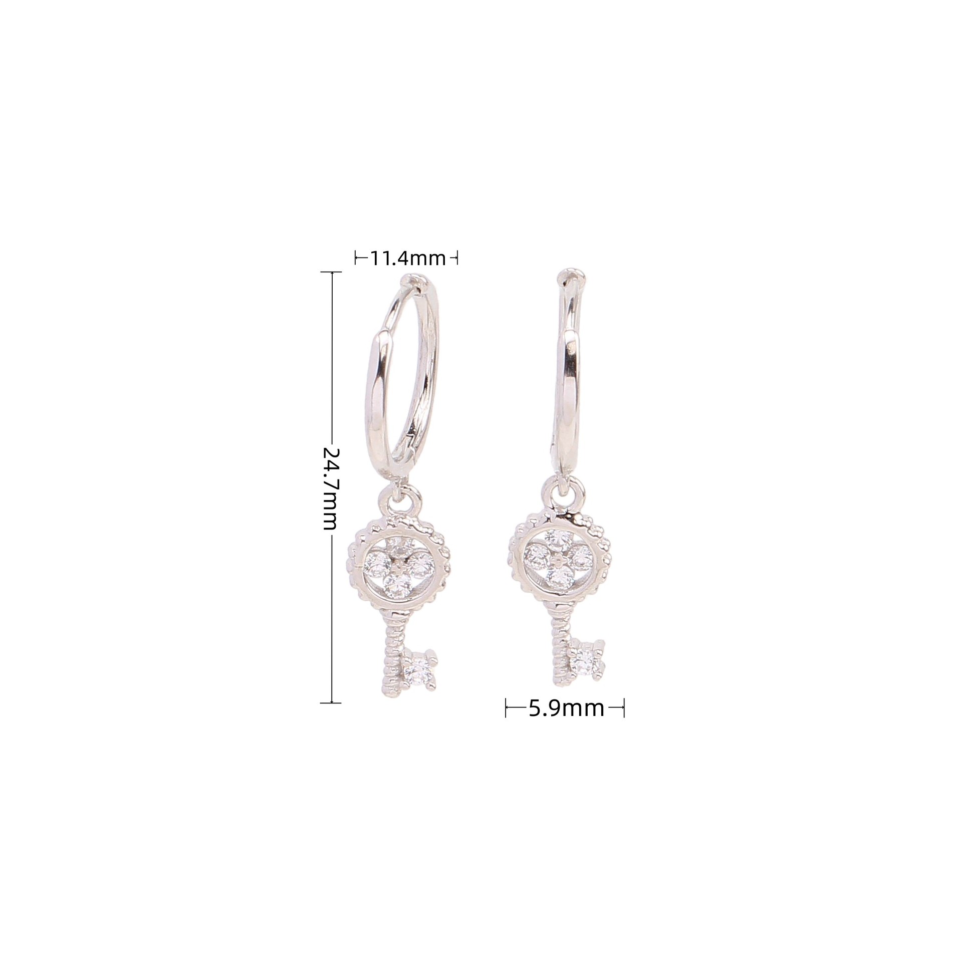 1 Pair Vintage Style Solid Color Key Inlay Sterling Silver Zircon White Gold Plated Gold Plated Drop Earrings display picture 4