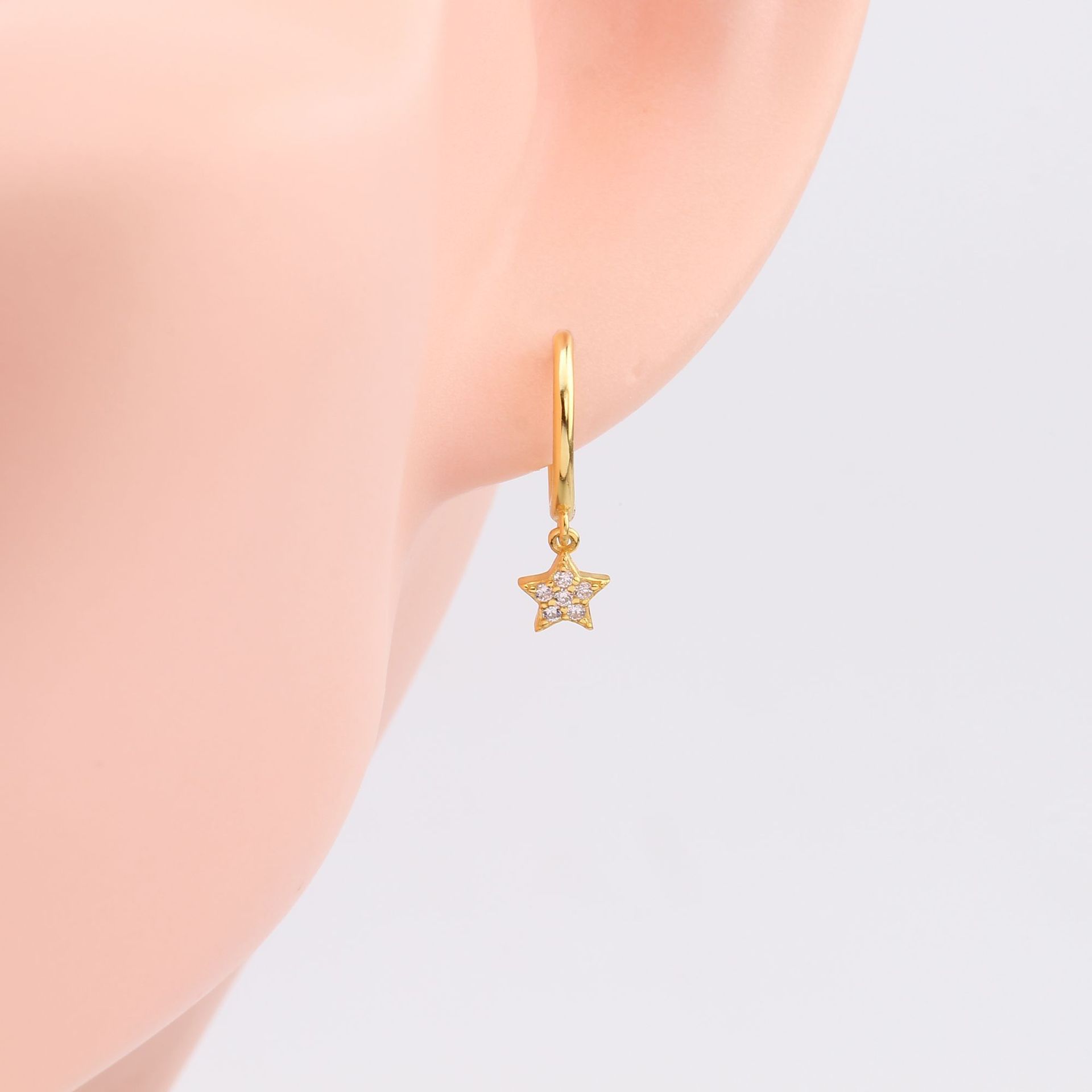 1 Pair Elegant Simple Style Star Solid Color Inlay Sterling Silver Zircon Drop Earrings display picture 5