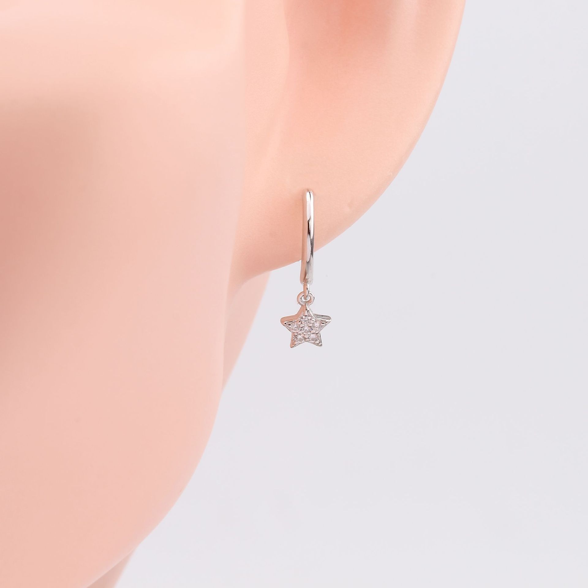 1 Pair Elegant Simple Style Star Solid Color Inlay Sterling Silver Zircon Drop Earrings display picture 6