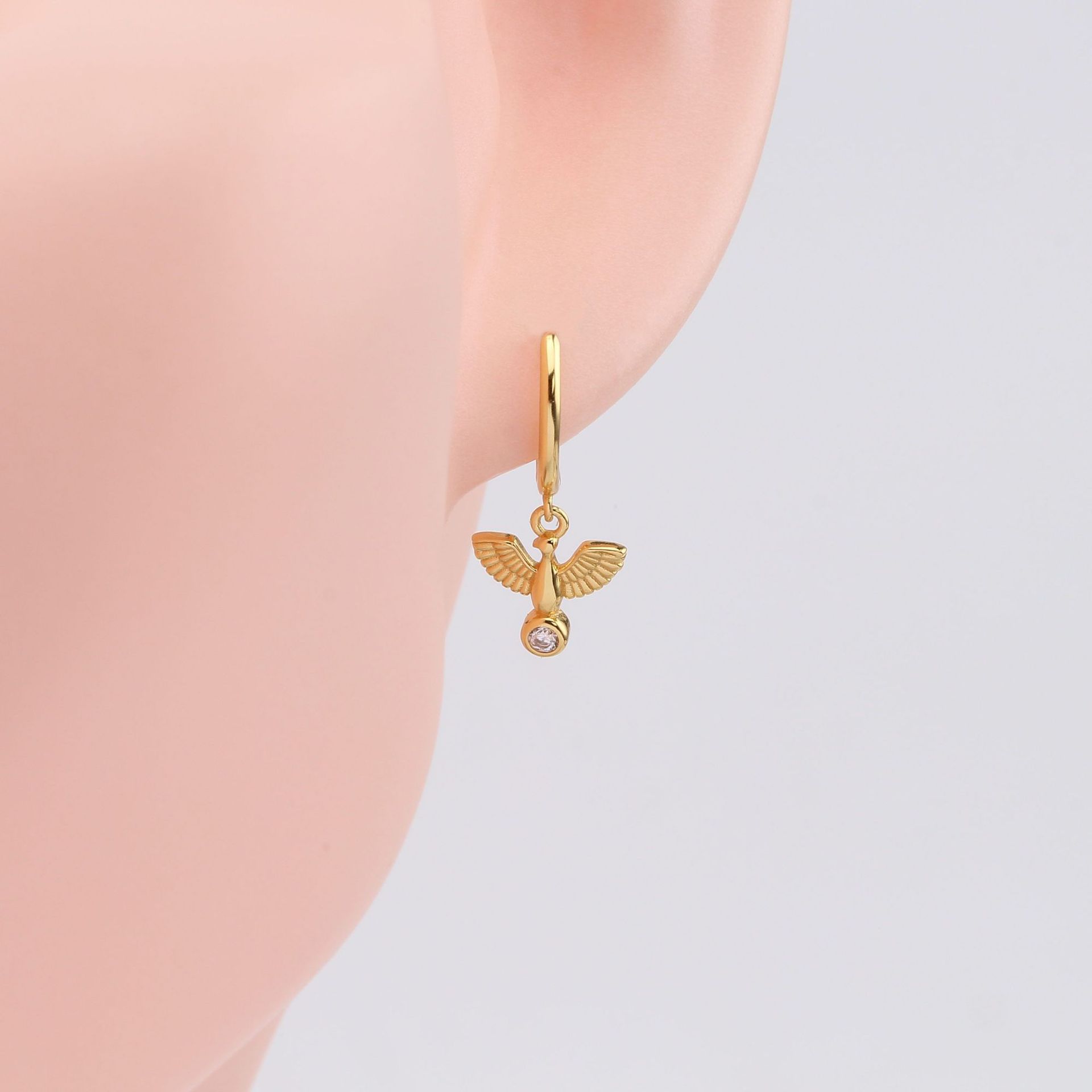 1 Pair Vintage Style Simple Style Bird Inlay Sterling Silver Zircon Drop Earrings display picture 4