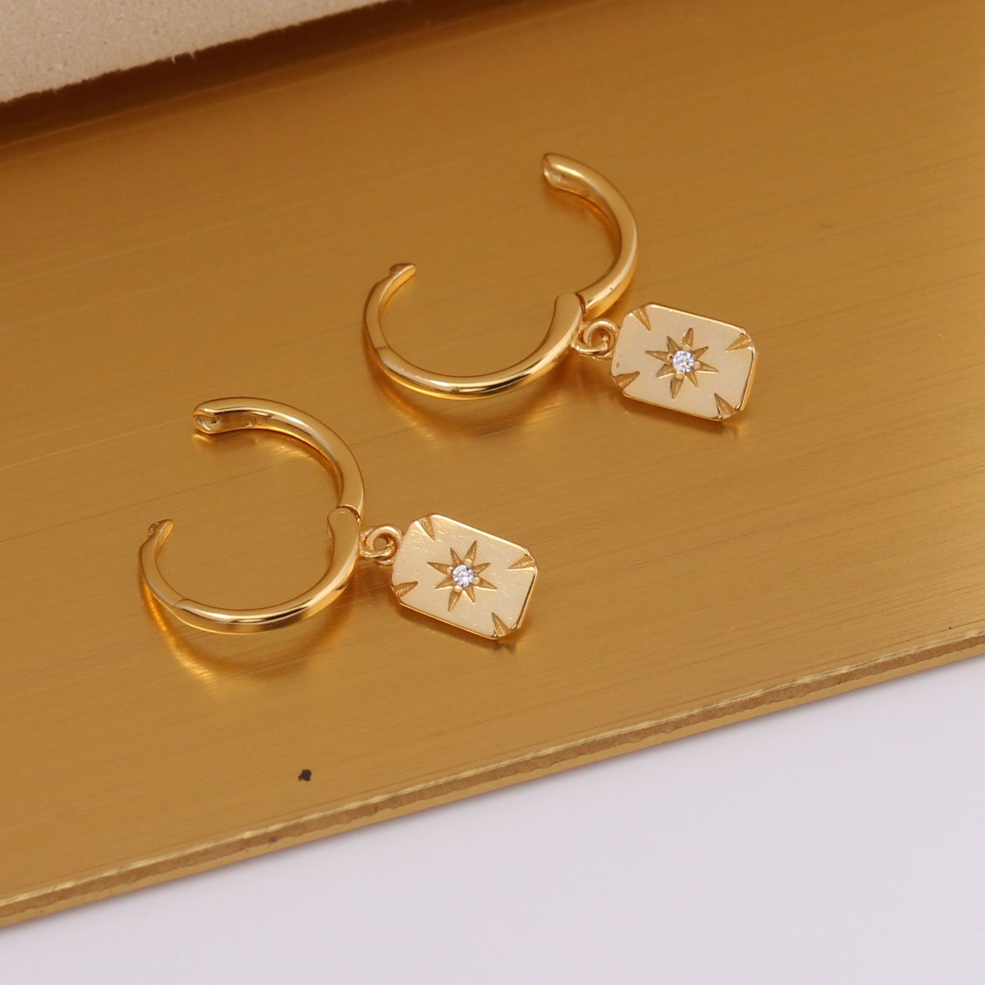 1 Paar Chinoiserie Einfacher Stil Stern Inlay Sterling Silber Juwel Tropfenohrringe display picture 2