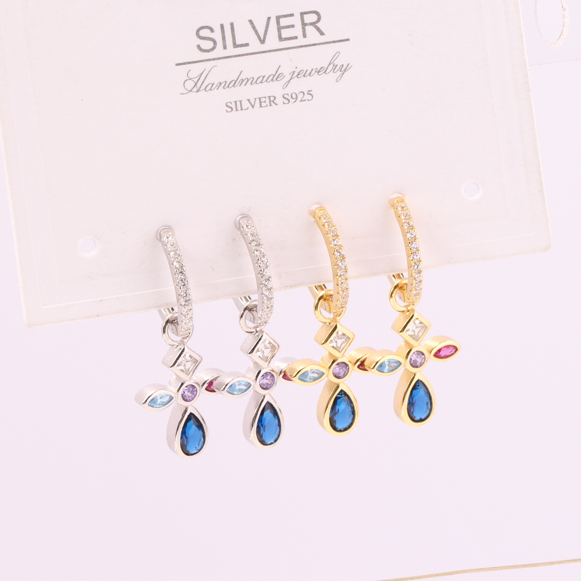 1 Pair Elegant Glam Cross Inlay Sterling Silver Zircon Drop Earrings display picture 3