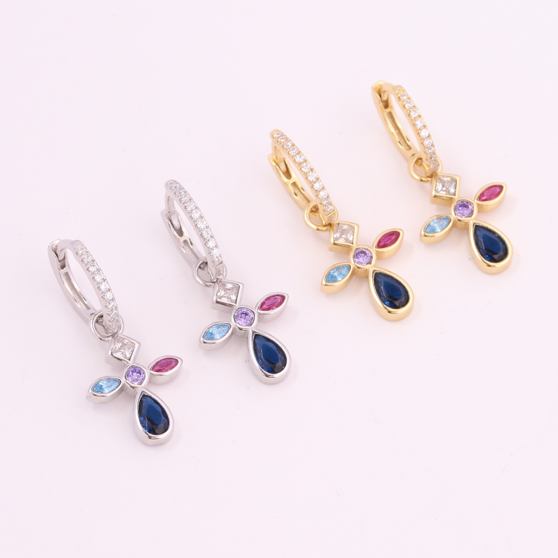 1 Pair Elegant Glam Cross Inlay Sterling Silver Zircon Drop Earrings display picture 4