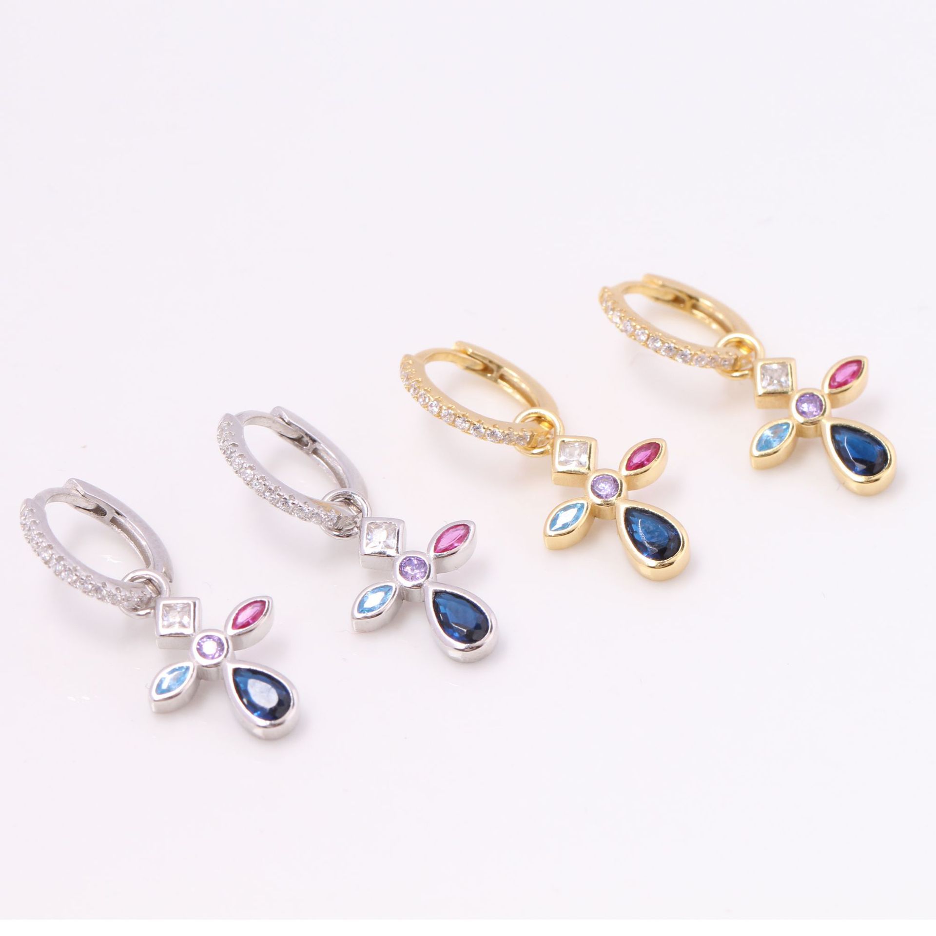 1 Pair Elegant Glam Cross Inlay Sterling Silver Zircon Drop Earrings display picture 5