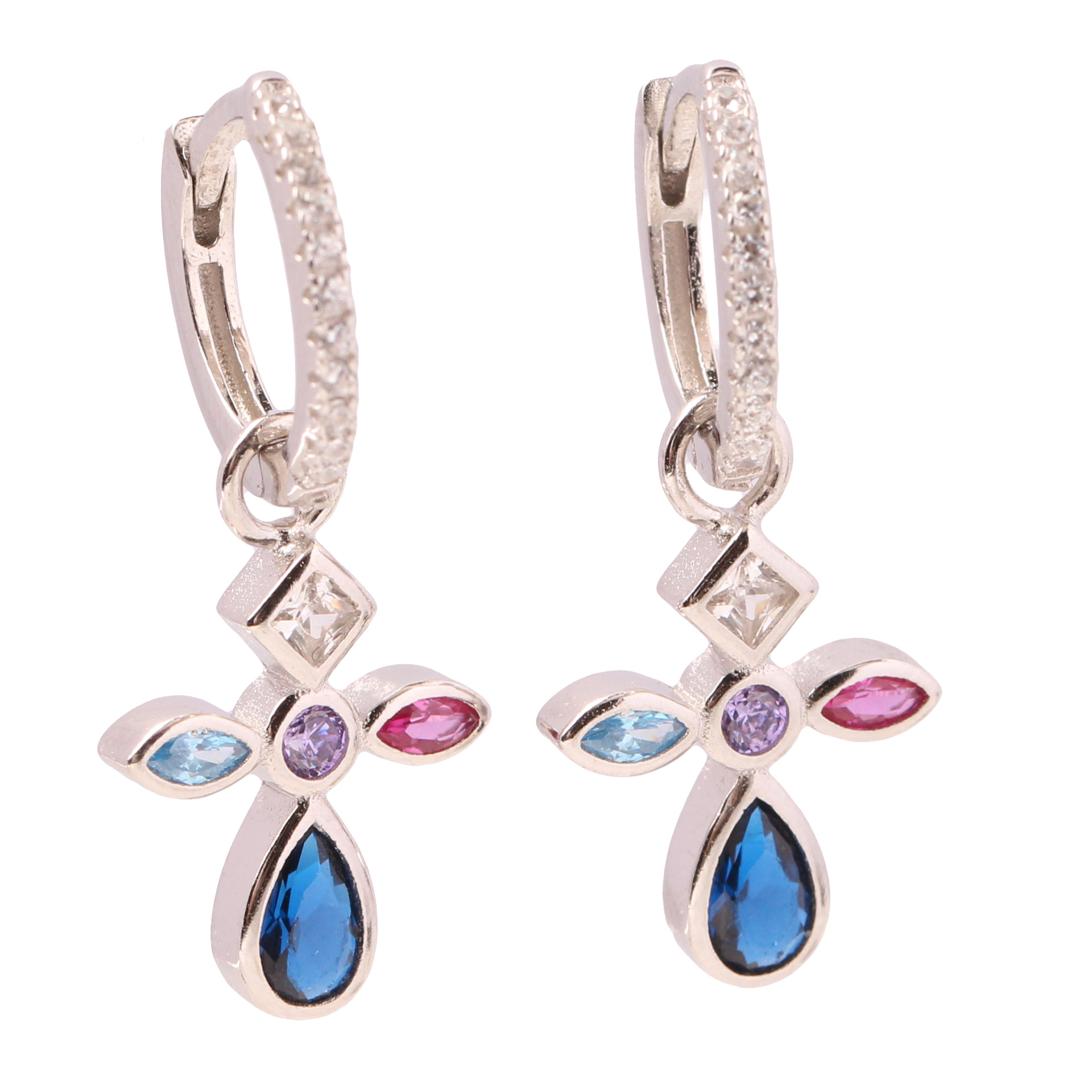 1 Pair Elegant Glam Cross Inlay Sterling Silver Zircon Drop Earrings display picture 8