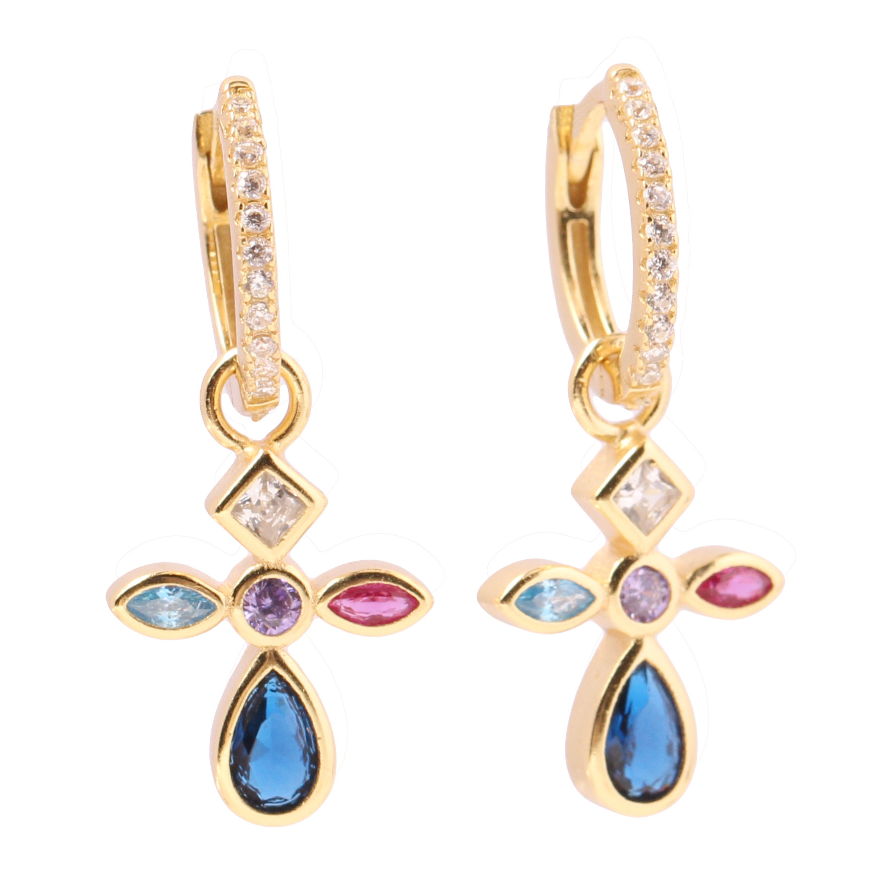 1 Pair Elegant Glam Cross Inlay Sterling Silver Zircon Drop Earrings display picture 9