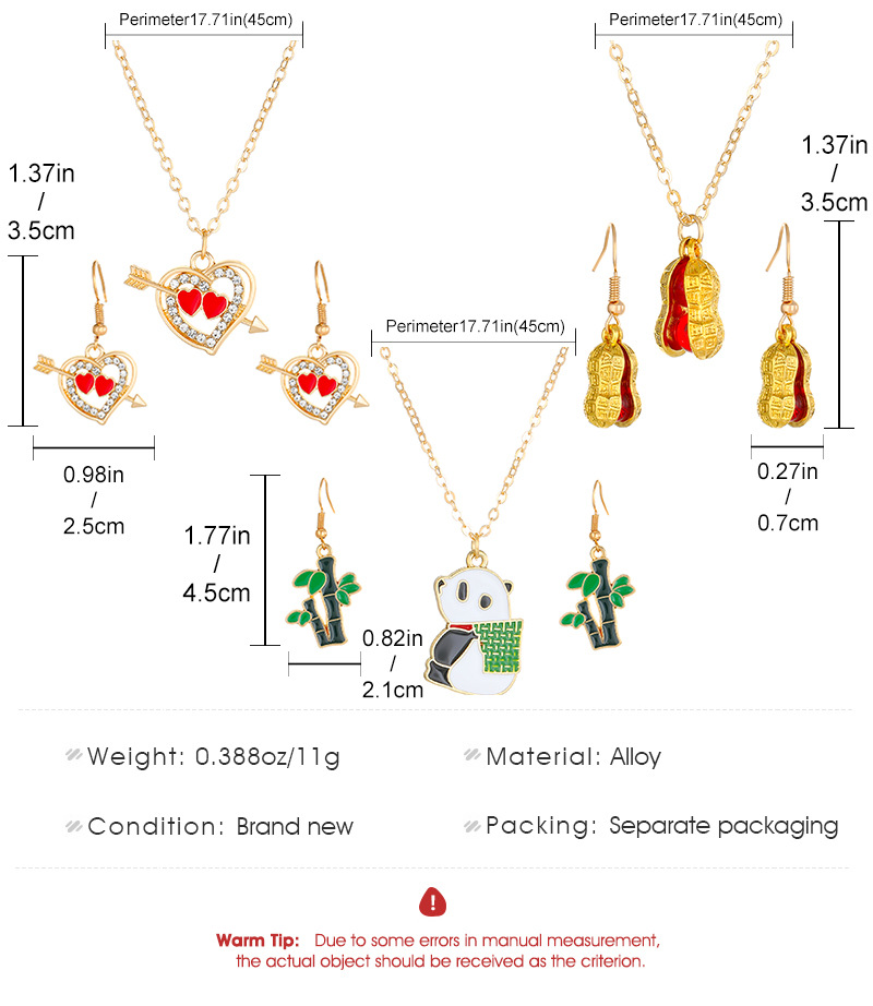 Vintage Style Simple Style Panda Heart Shape Peanut 14k Gold Plated Alloy Wholesale Earrings Necklace display picture 1