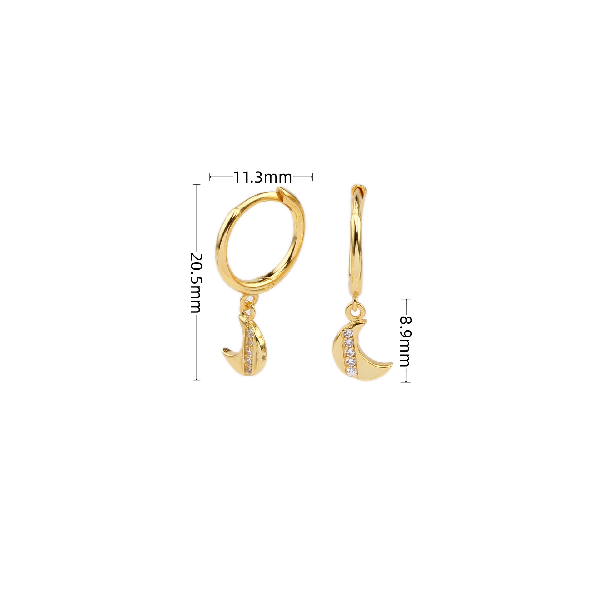 1 Pair Basic Fashion French Style Moon Inlay Sterling Silver Gem Earrings display picture 4
