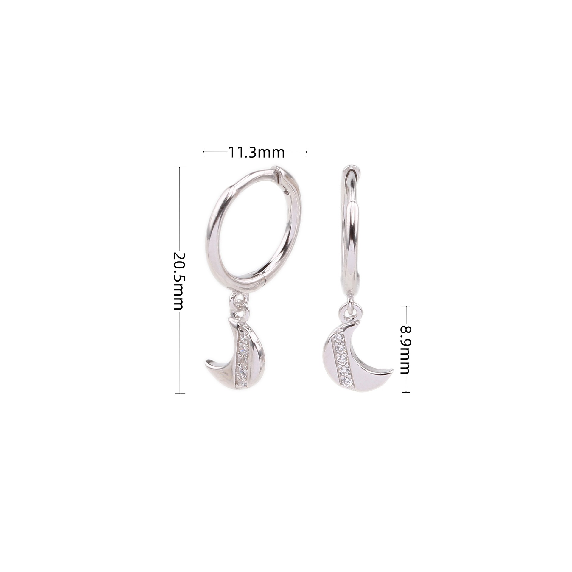 1 Pair Basic Fashion French Style Moon Inlay Sterling Silver Gem Earrings display picture 6