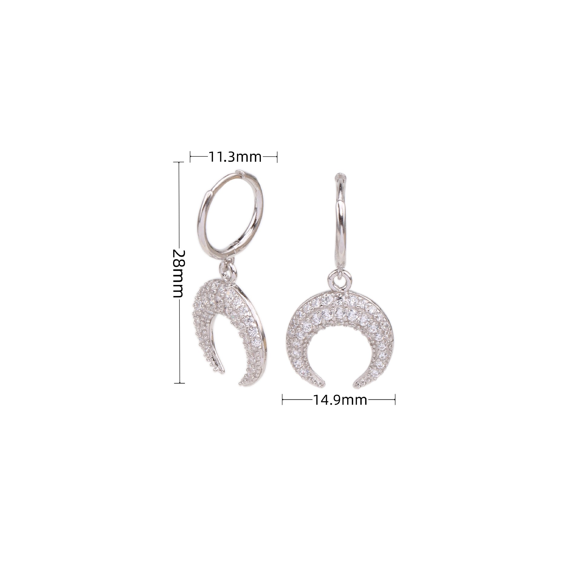 1 Paire À La Française Lune Incruster Argent Sterling Gemme Des Boucles D'oreilles display picture 6