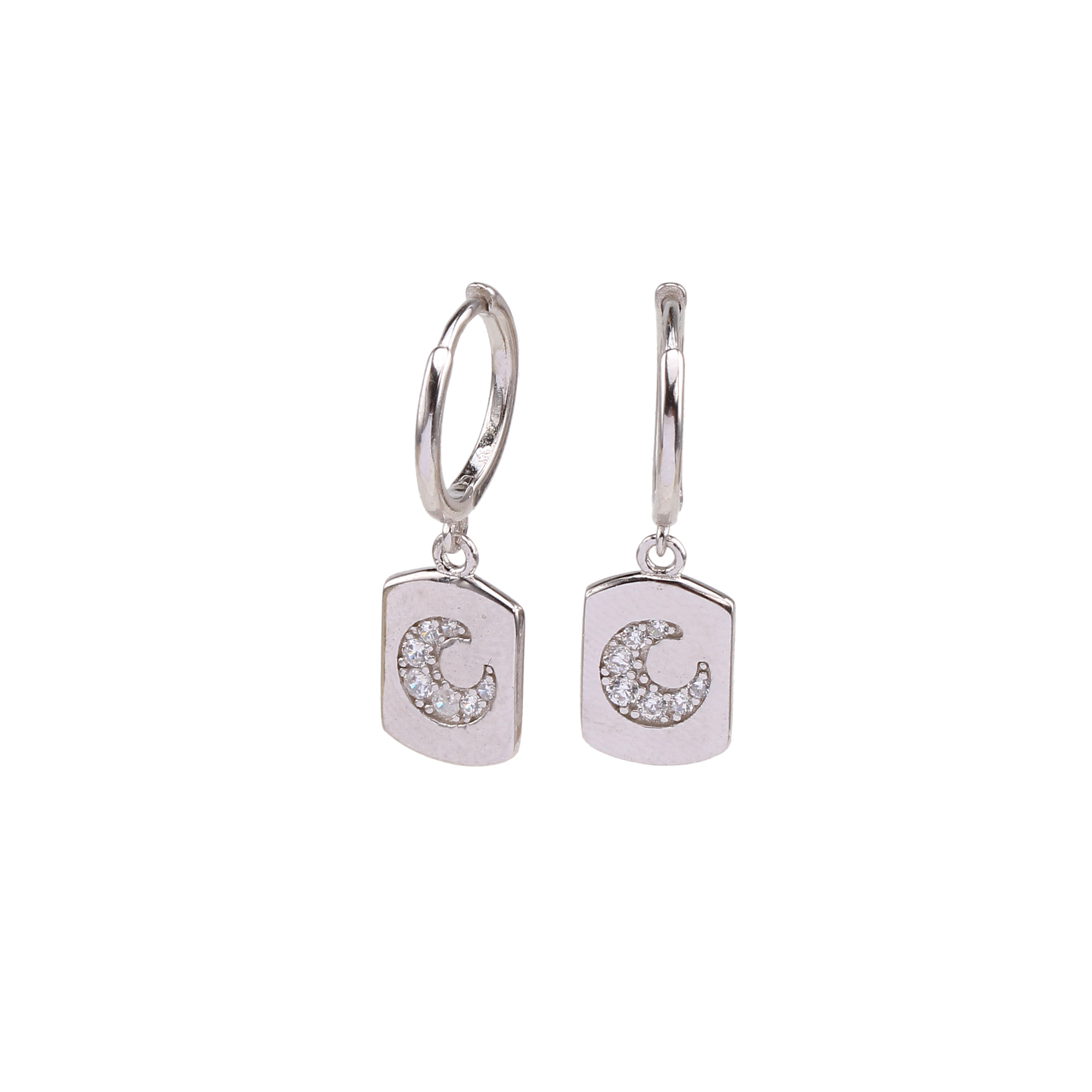 1 Pair Basic Sweet Moon Inlay Sterling Silver Zircon Earrings display picture 3