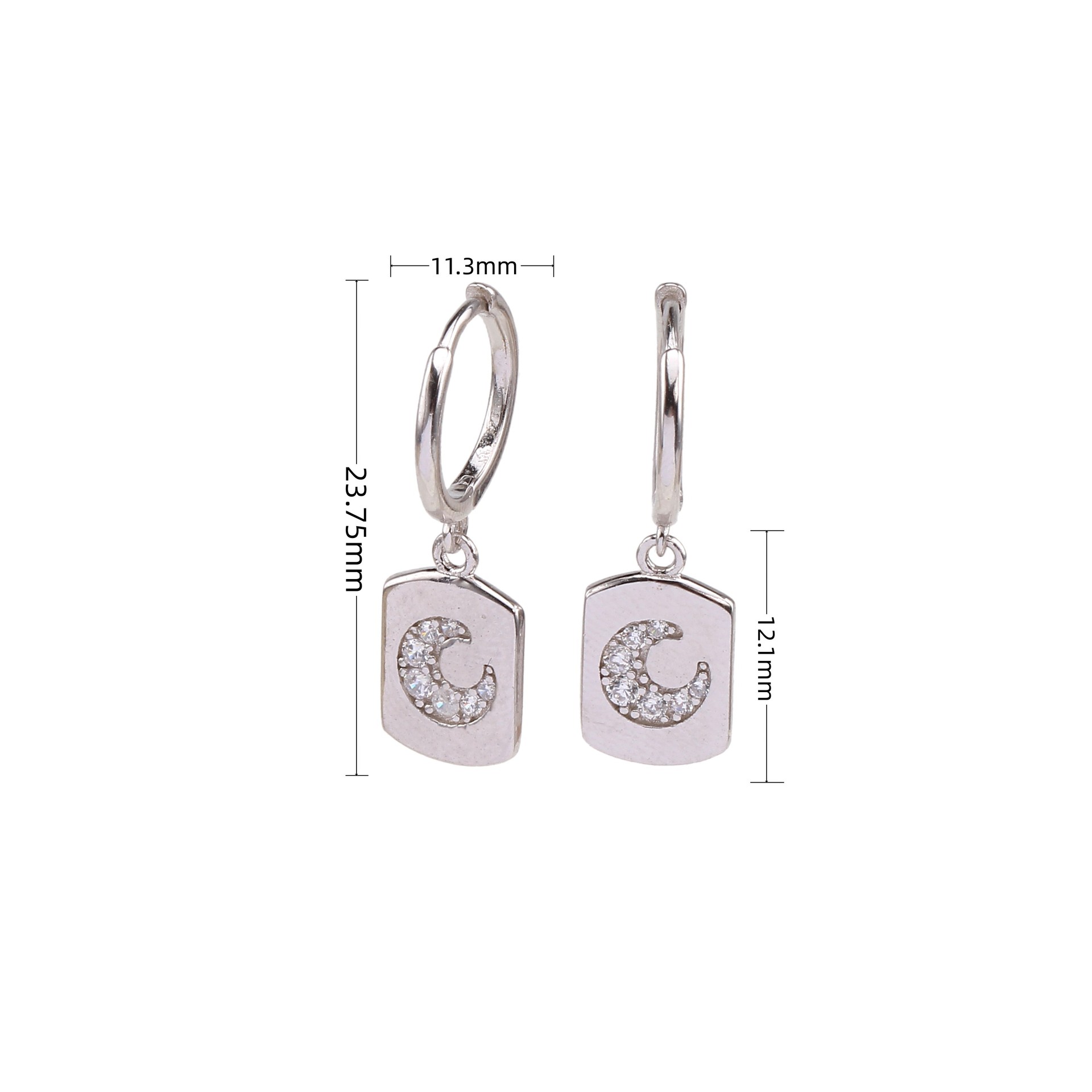 1 Pair Basic Sweet Moon Inlay Sterling Silver Zircon Earrings display picture 4