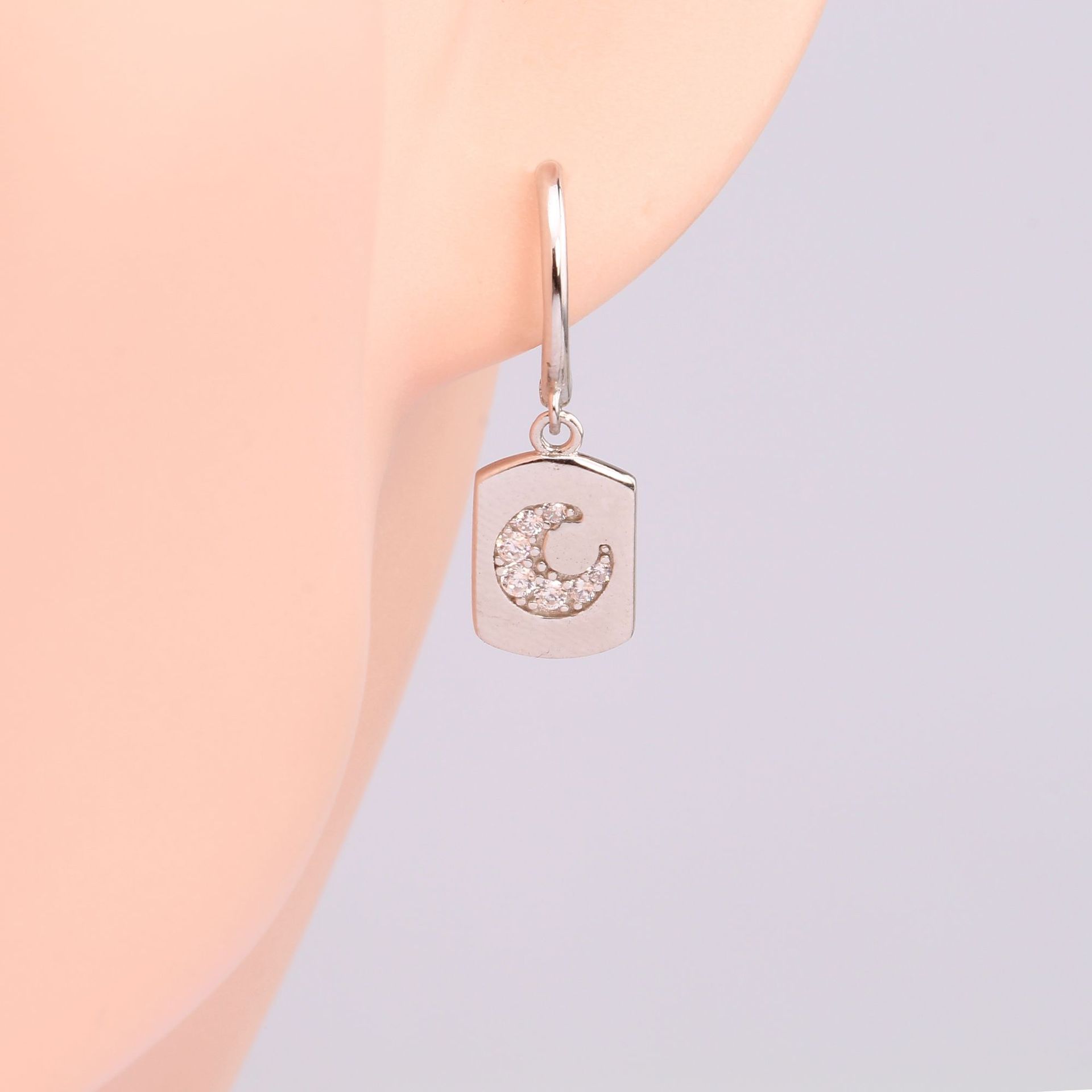1 Pair Basic Sweet Moon Inlay Sterling Silver Zircon Earrings display picture 6