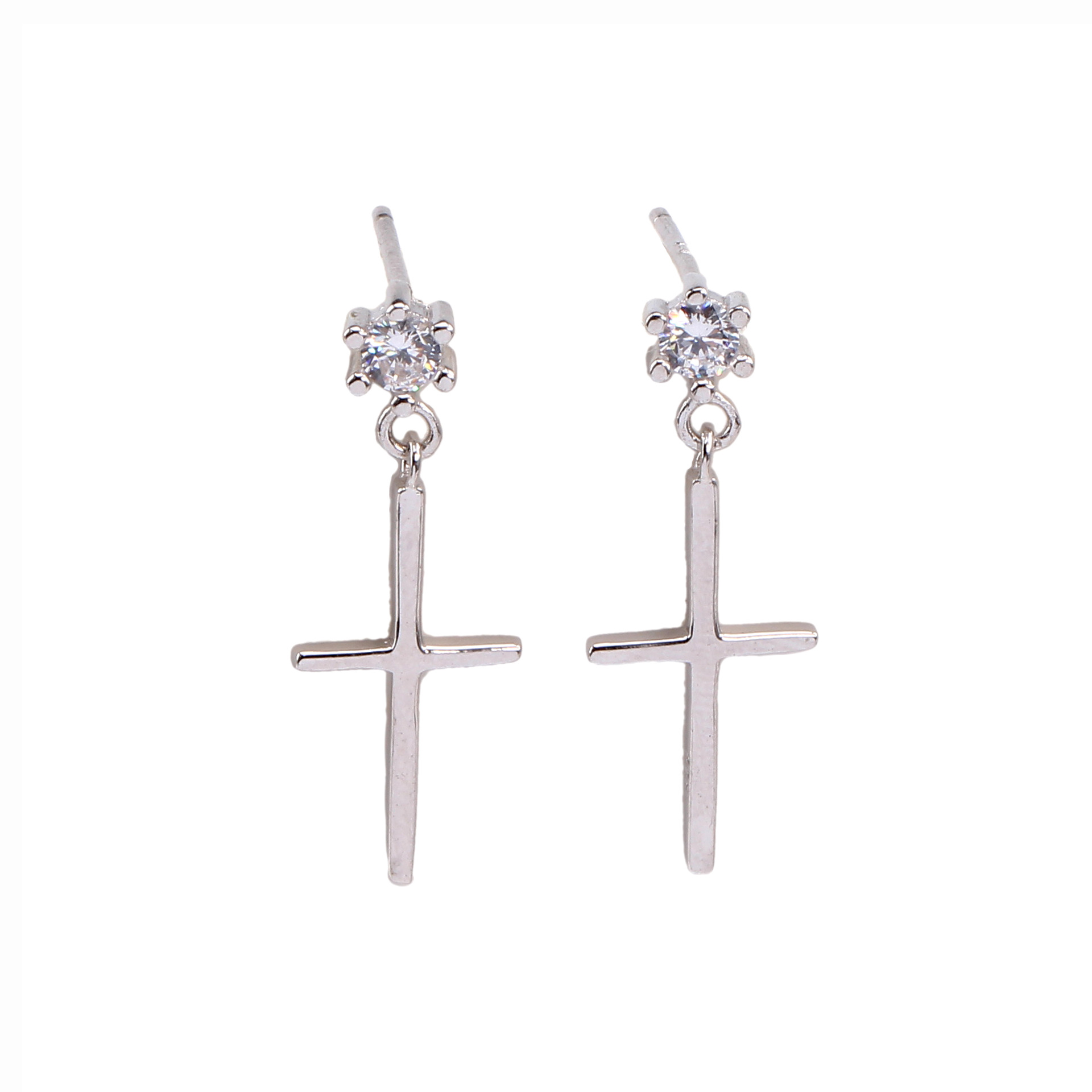 1 Pair Casual Punk Cross Inlay Sterling Silver Zircon Earrings display picture 2