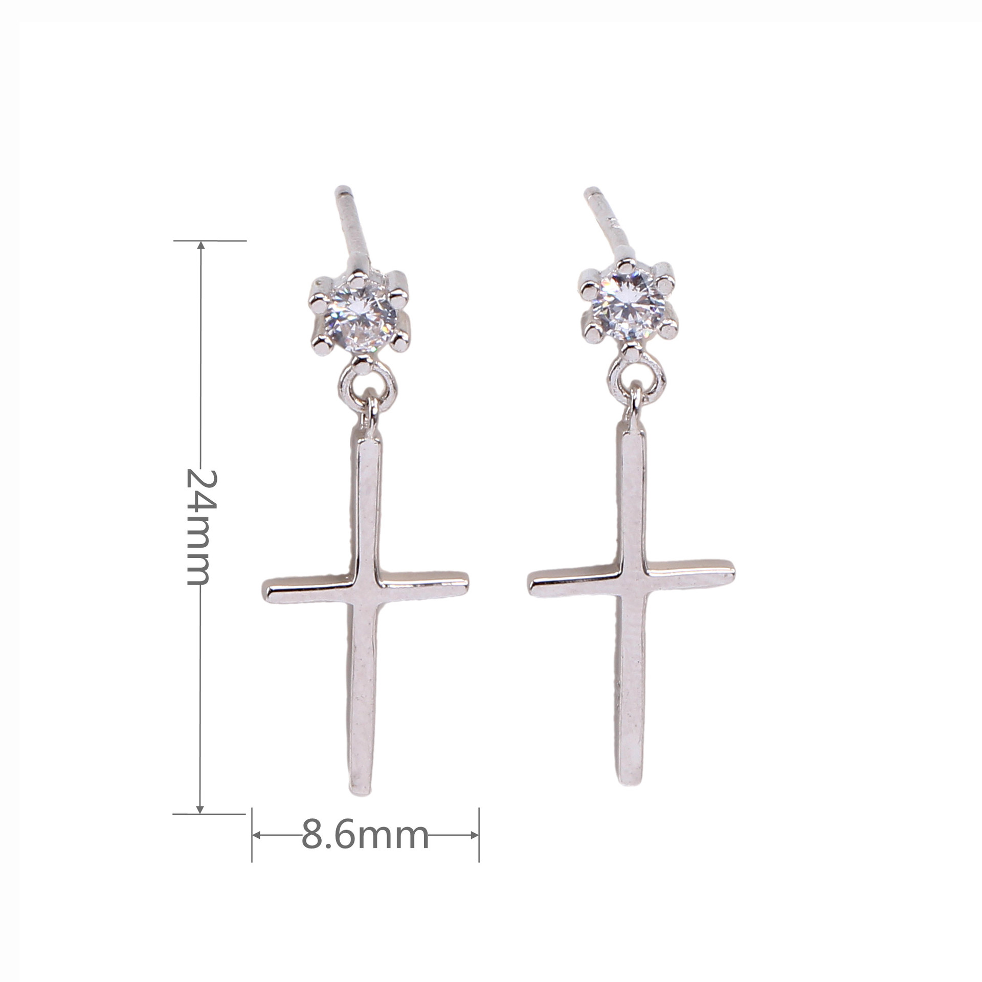 1 Pair Casual Punk Cross Inlay Sterling Silver Zircon Earrings display picture 3