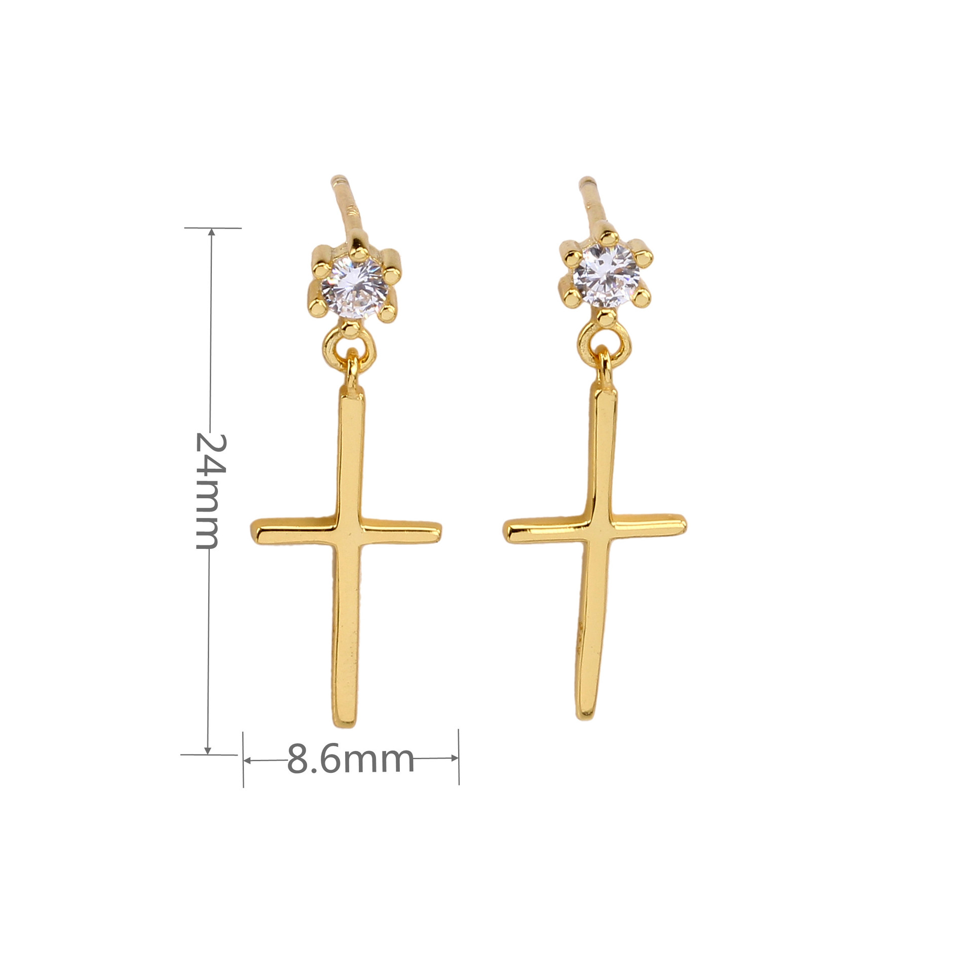 1 Pair Casual Punk Cross Inlay Sterling Silver Zircon Earrings display picture 5