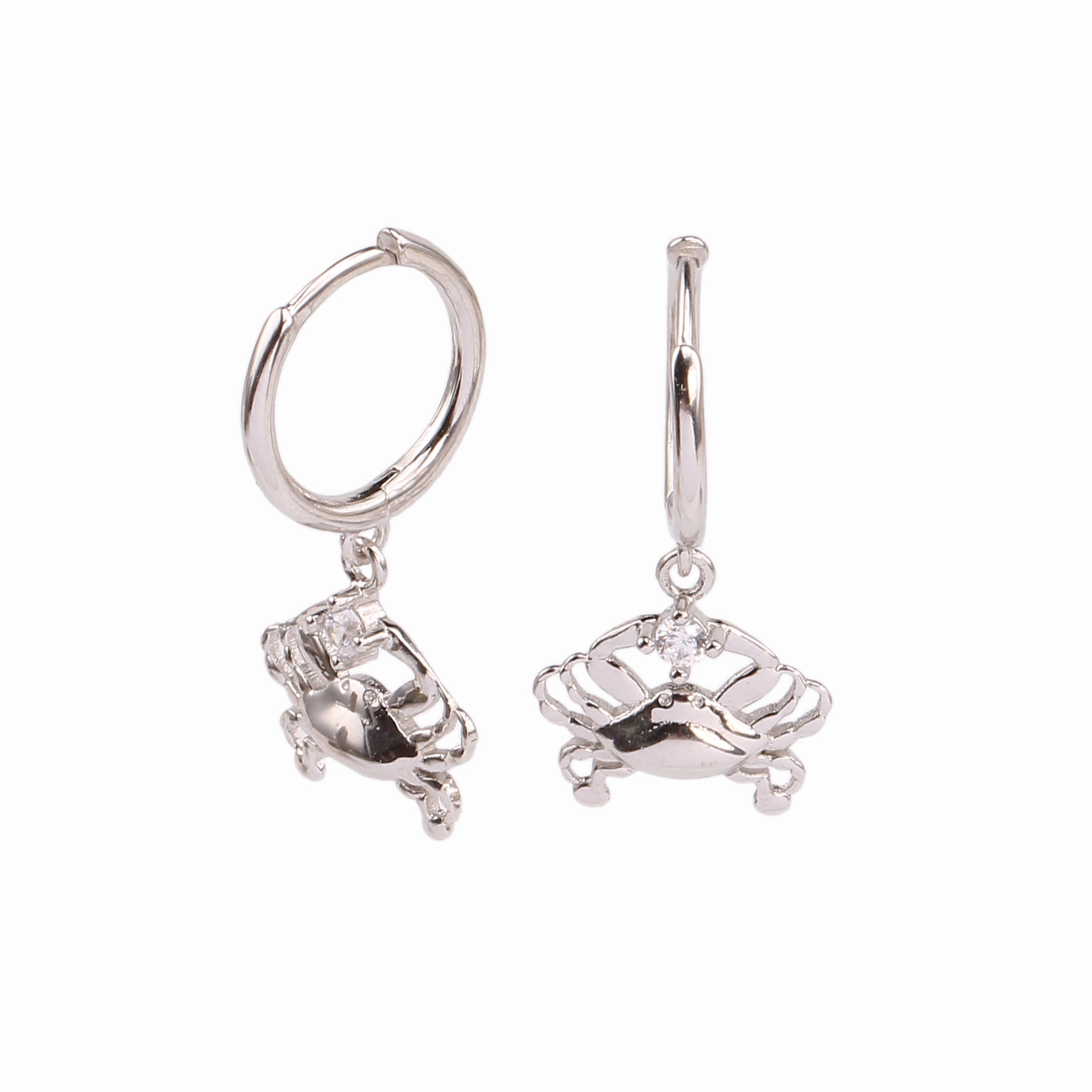 1 Pair Cute Funny Crab Inlay Sterling Silver Zircon Earrings display picture 3