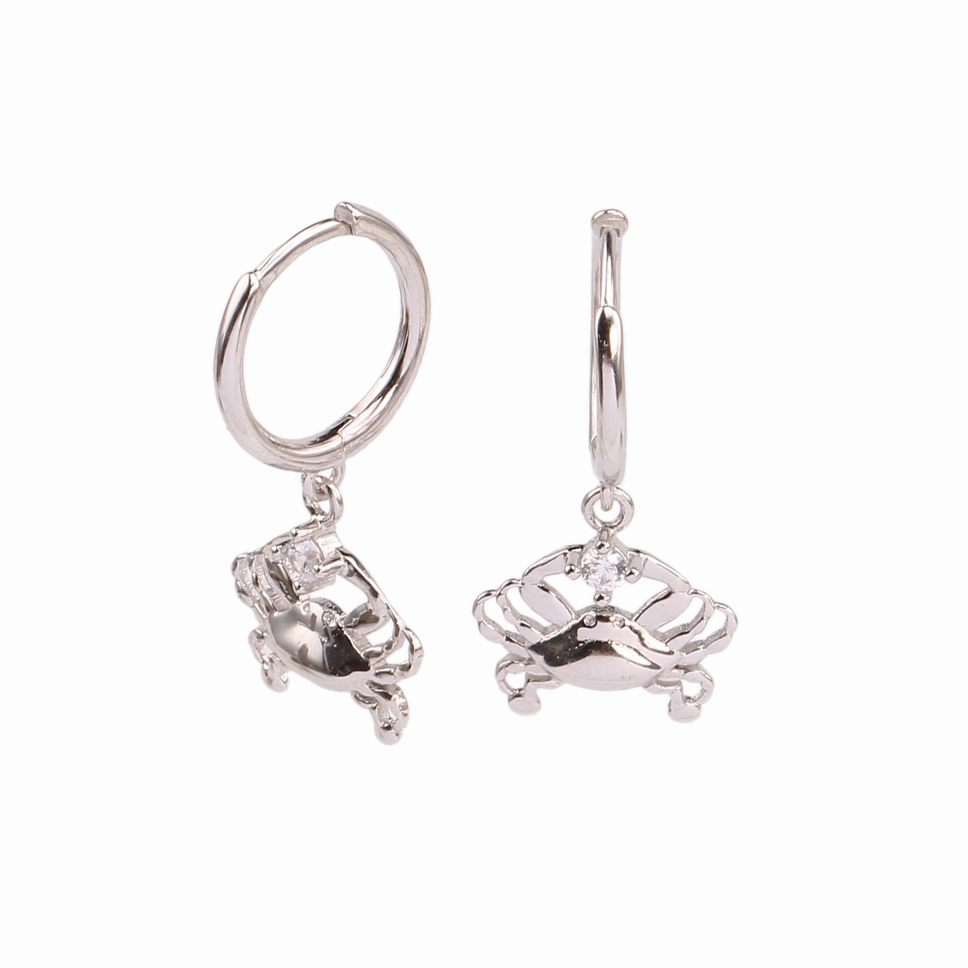 1 Paire Mignon Drôle Crabe Incruster Argent Sterling Zircon Des Boucles D'oreilles display picture 3