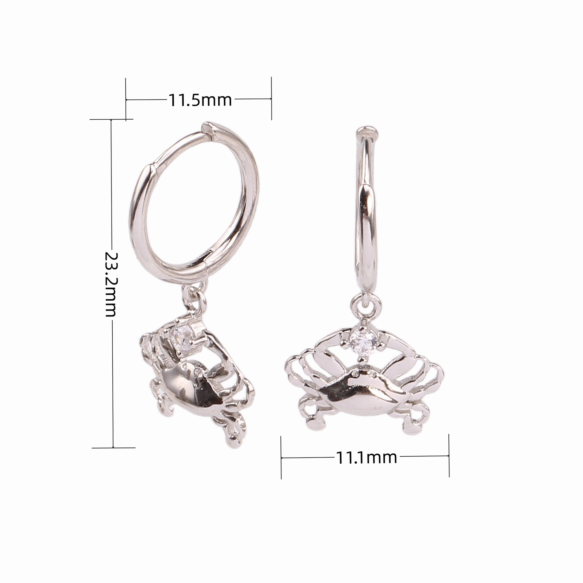 1 Paar Süß Komisch Krabbe Inlay Sterling Silber Zirkon Ohrringe display picture 4