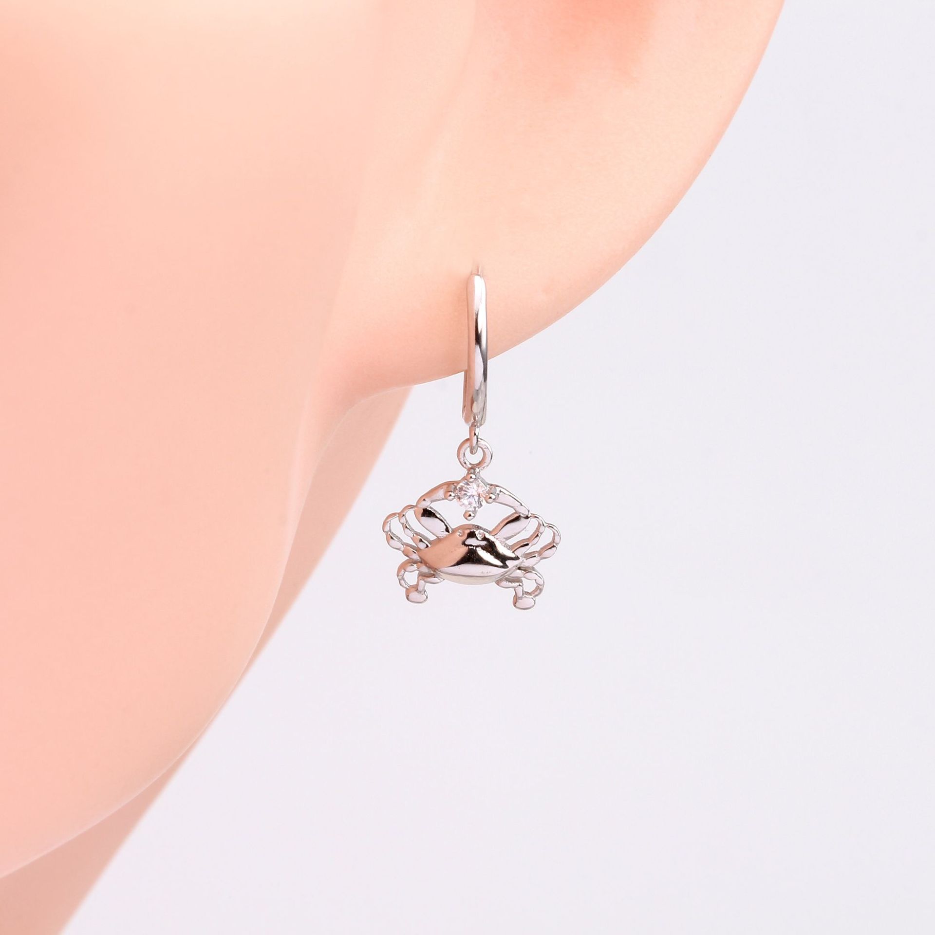 1 Pair Cute Funny Crab Inlay Sterling Silver Zircon Earrings display picture 6