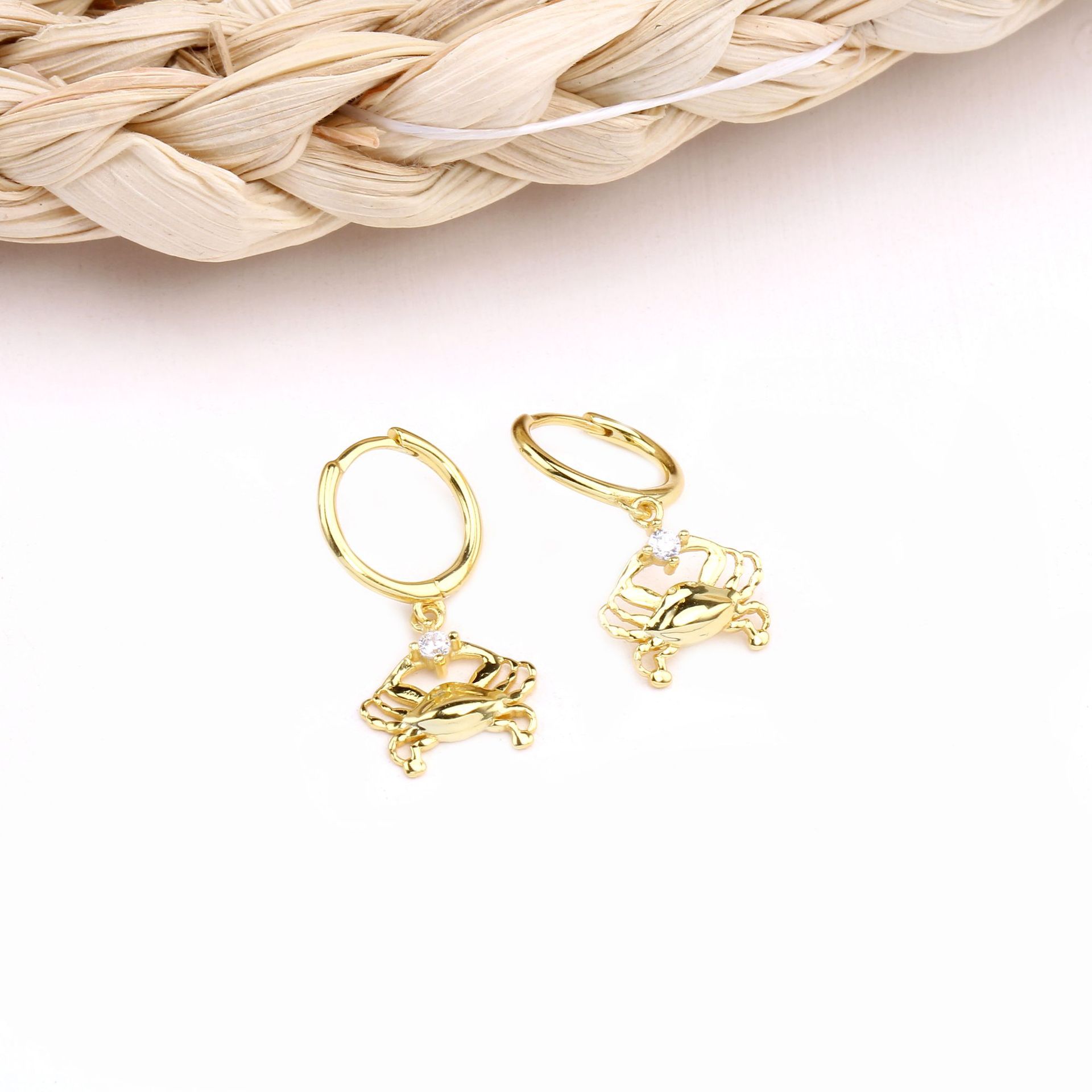 1 Pair Cute Funny Crab Inlay Sterling Silver Zircon Earrings display picture 7