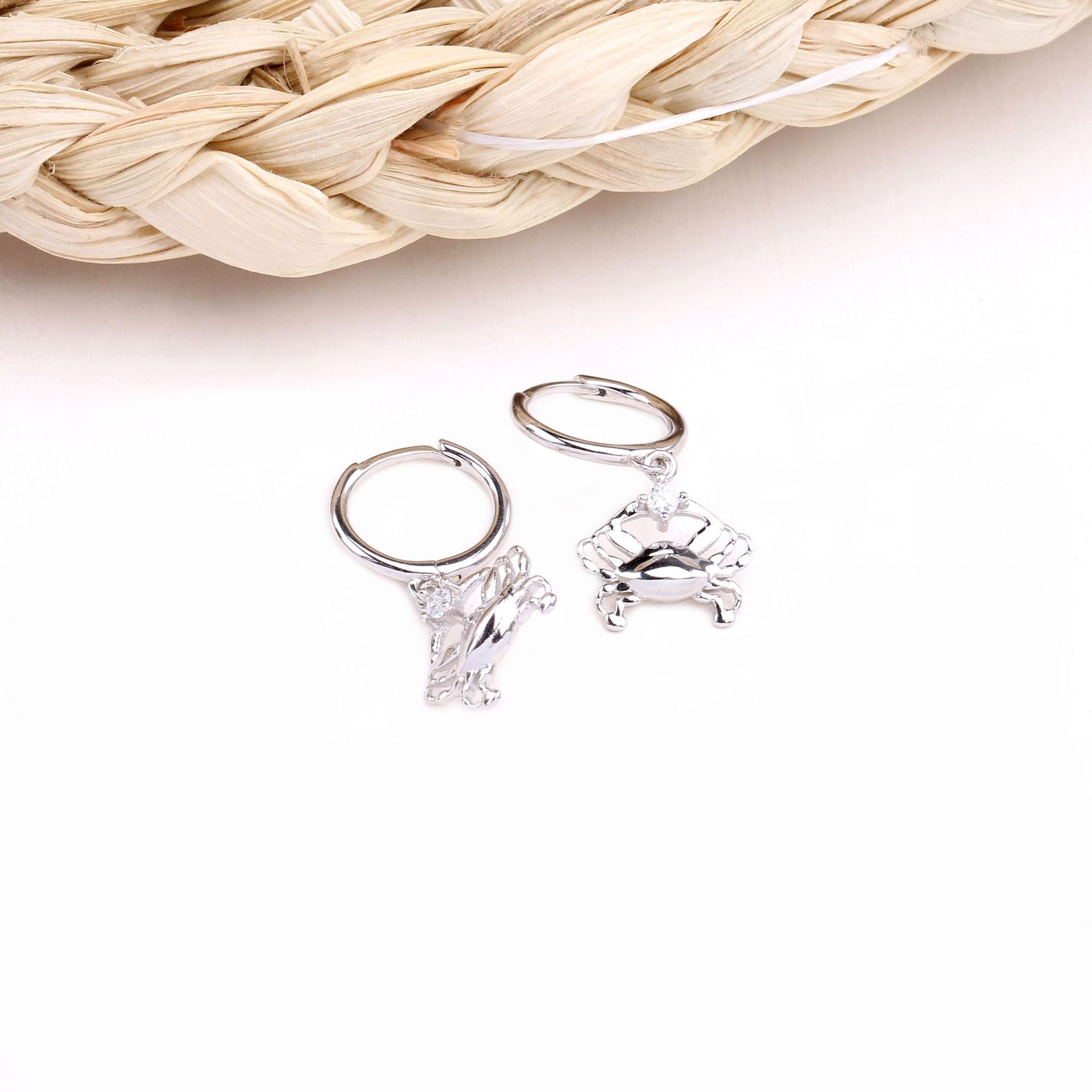 1 Pair Cute Funny Crab Inlay Sterling Silver Zircon Earrings display picture 8