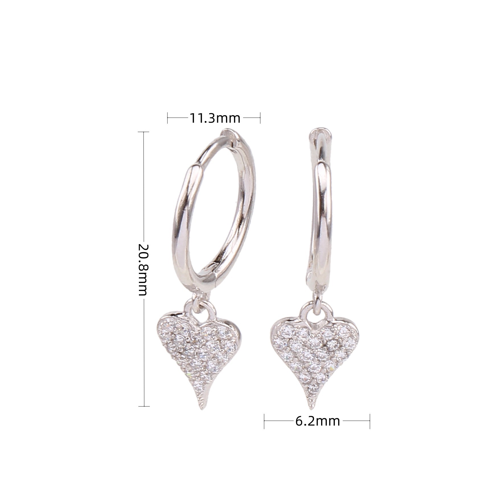 1 Pair Sweet Heart Shape Inlay Sterling Silver Zircon Drop Earrings display picture 4