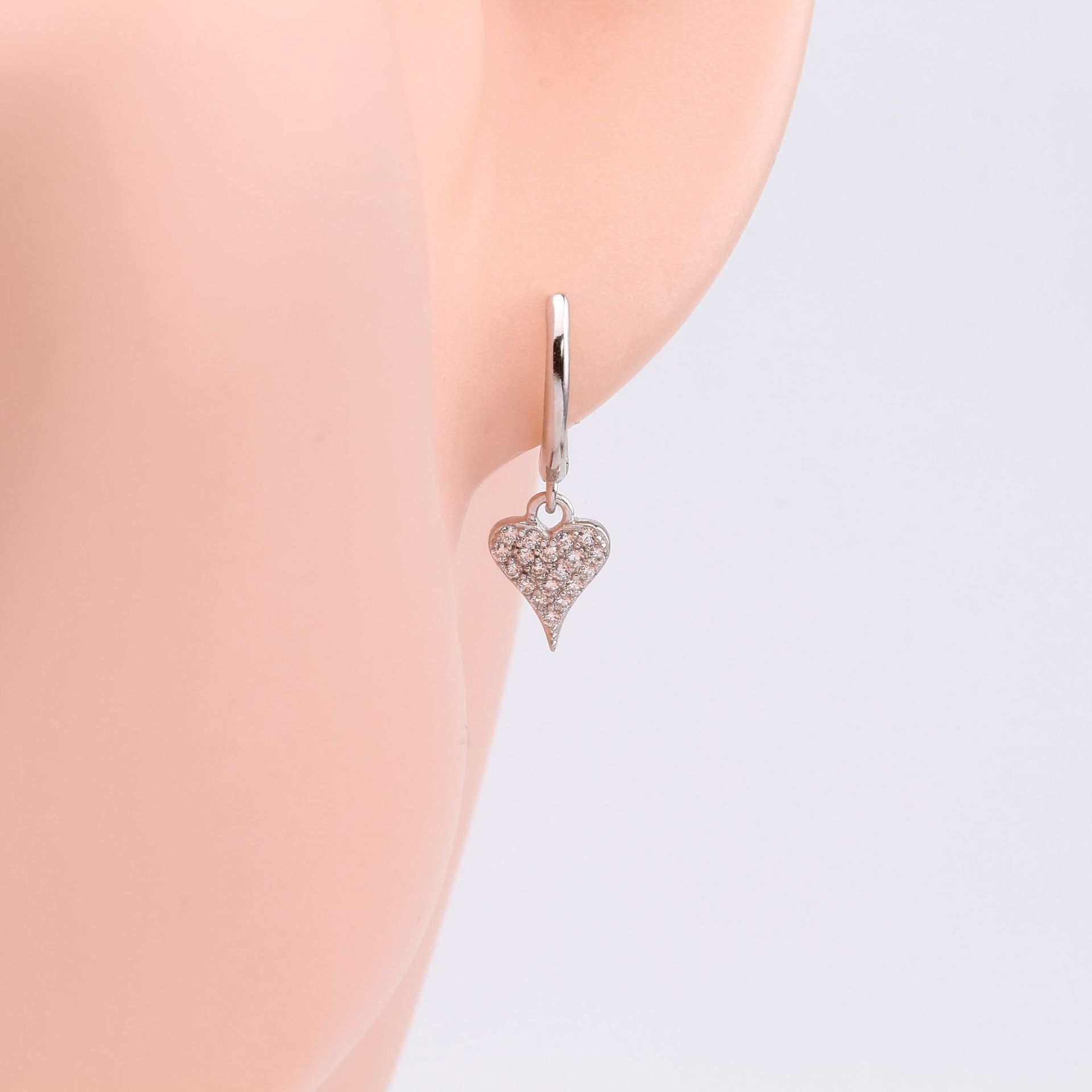 1 Pair Sweet Heart Shape Inlay Sterling Silver Zircon Drop Earrings display picture 6