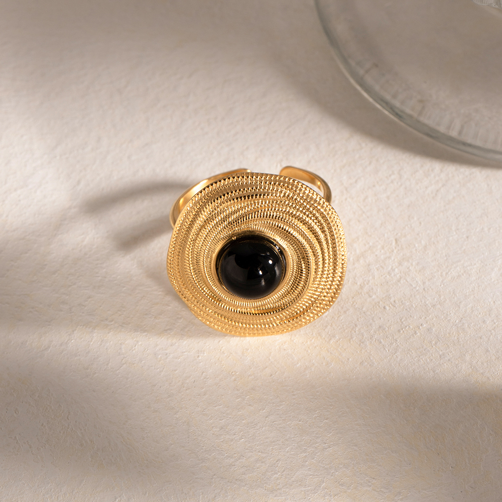 Retro Roman Style Geometric Stainless Steel Plating Inlay Agate 18k Gold Plated Open Rings display picture 8