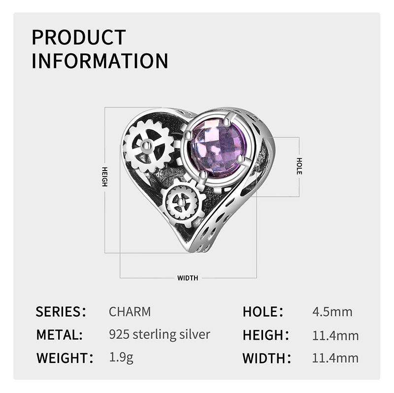 Ig Style Heart Shape Gear Sterling Silver Inlay Zircon Jewelry Accessories display picture 3