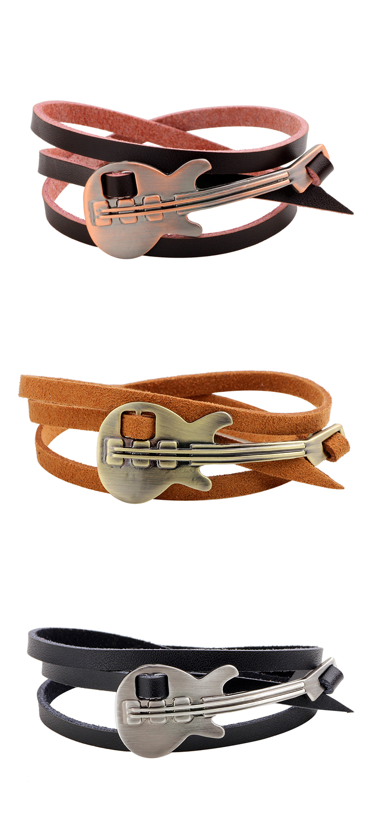 Hip-hop Vintage Style Guitar Alloy Leather Knitting Men's Wristband display picture 1