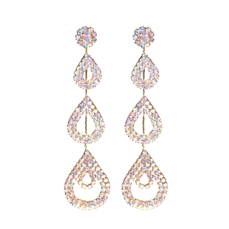 Großhandel Schmuck Elegant Wassertropfen Strass Tropfenohrringe display picture 1