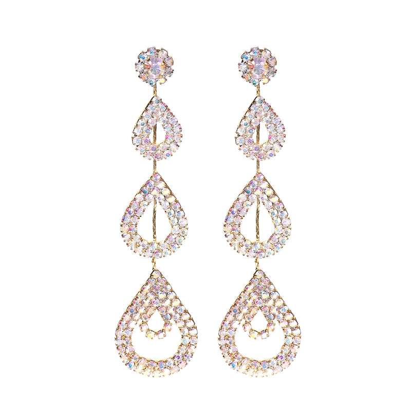 Wholesale Jewelry Elegant Water Droplets Rhinestone Drop Earrings display picture 1