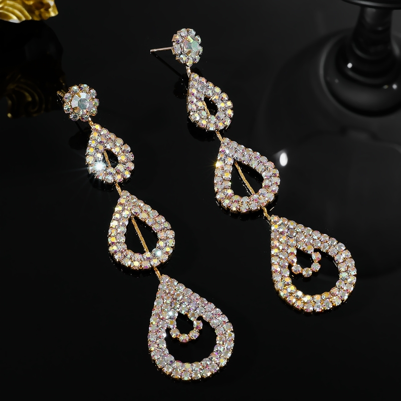 Wholesale Jewelry Elegant Water Droplets Rhinestone Drop Earrings display picture 3