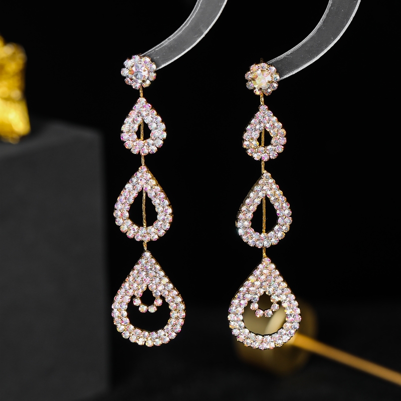 Wholesale Jewelry Elegant Water Droplets Rhinestone Drop Earrings display picture 4