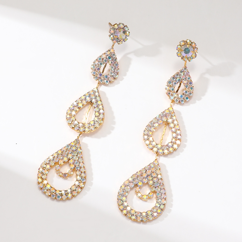 Wholesale Jewelry Elegant Water Droplets Rhinestone Drop Earrings display picture 2