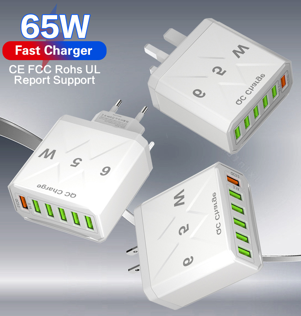 65w Fast Charging Mobile Phone Charger 3.1a Type-c Pd 3usb Multi-port Travel Charger Charging Plug display picture 1