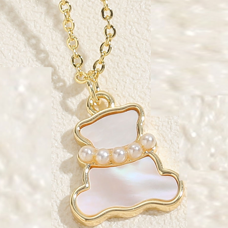 Sweet Commute Clouds Bear Rose Copper Plating Inlay Pearl Shell Zircon 14k Gold Plated Pendant Necklace display picture 3
