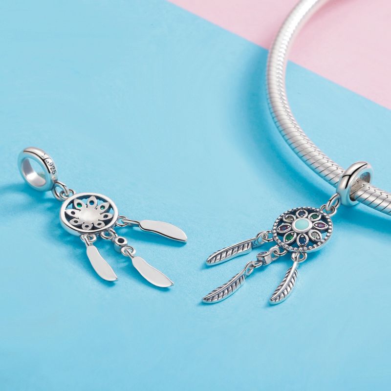 Four-leaf Clover Round Dreamcatcher Eternal Sisters Love Elf Wings S925 Sterling Silver Diy Bracelet Accessories display picture 7