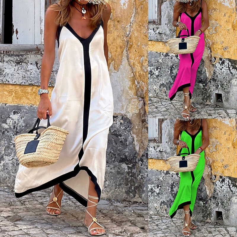 Women's Strap Dress Casual V Neck Sleeveless Color Block Maxi Long Dress Daily display picture 1