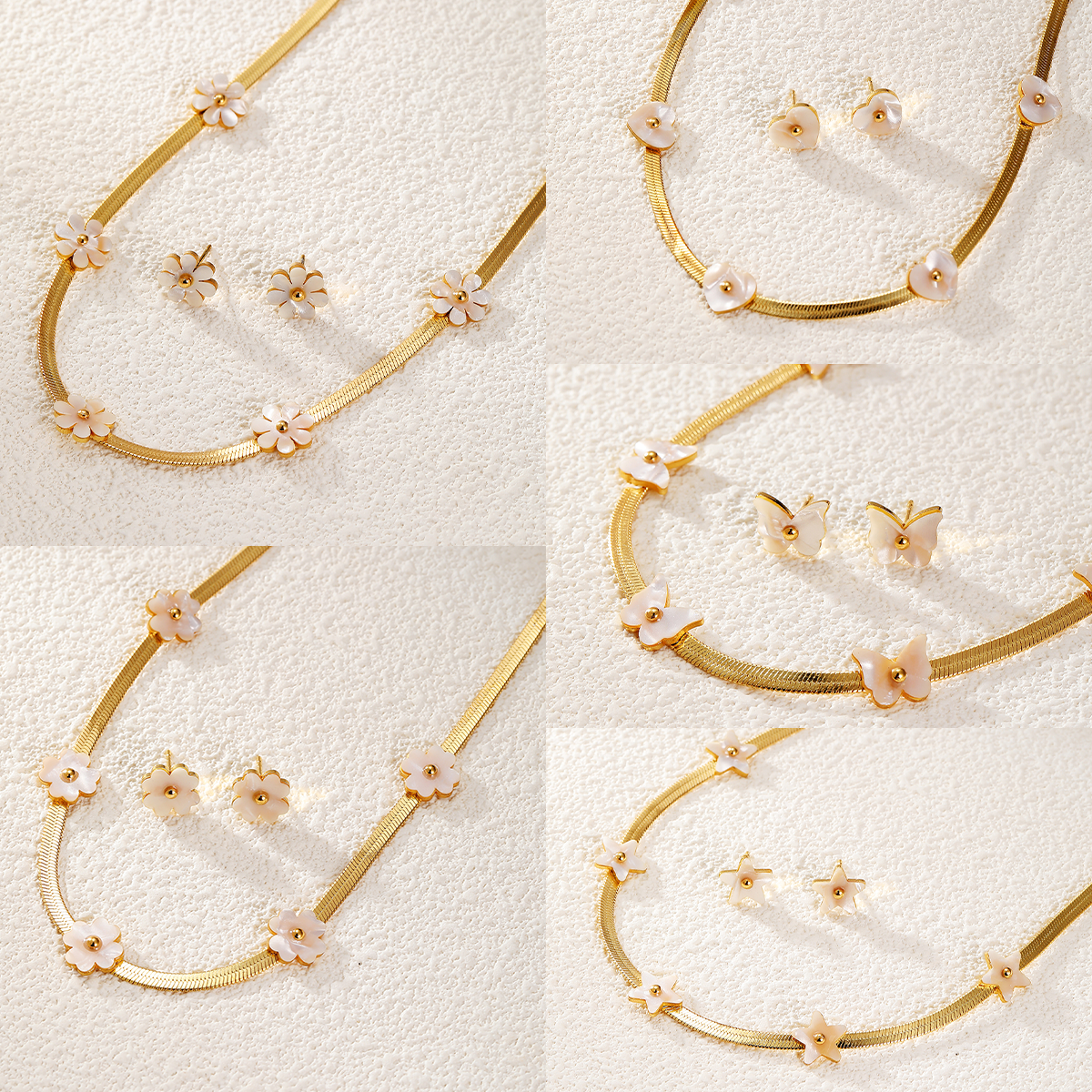 201 Edelstahl Hülse 18 Karat Vergoldet Elegant Einfacher Stil Überzug Stern Herzform Blume Ohrringe Halskette display picture 3