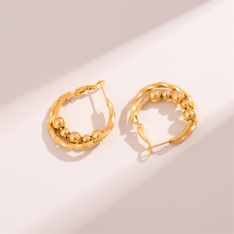 1 Pair Retro Simple Style C Shape Round Twist Plating 201 Stainless Steel 18K Gold Plated Ear Studs display picture 2