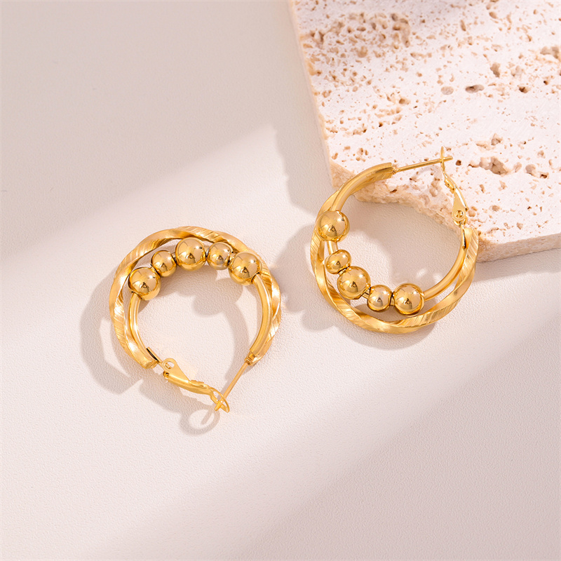 1 Pair Retro Simple Style C Shape Round Twist Plating 201 Stainless Steel 18K Gold Plated Ear Studs display picture 4