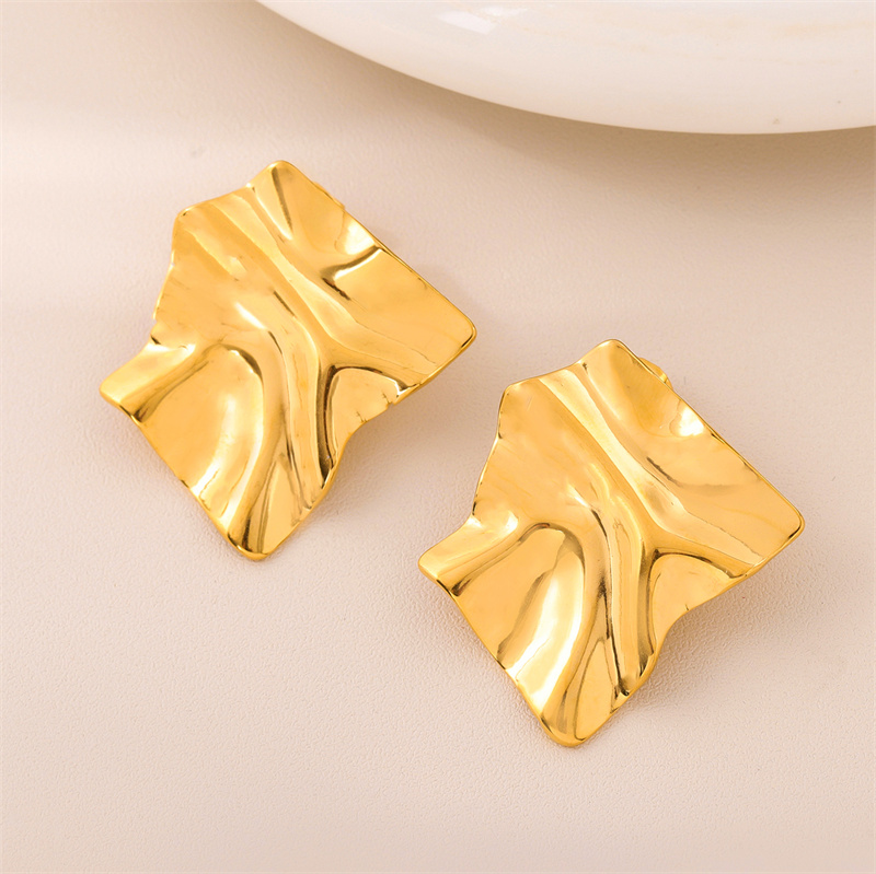 1 Pair Retro Simple Style Irregular Square Plating 201 Stainless Steel 18K Gold Plated Ear Studs display picture 8