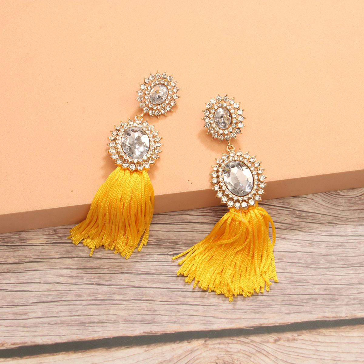 1 Pair Elegant Luxurious Simple Style Round Tassel Inlay Alloy Rhinestones Drop Earrings display picture 4
