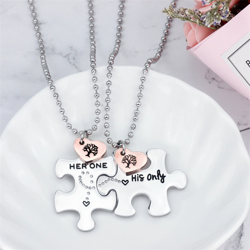Exclusive For Cross-border Fashion Hot All-match Puzzle Titanium Steel Necklace Simple Couple Model Necklace Customizable Factory Direct Sales display picture 2
