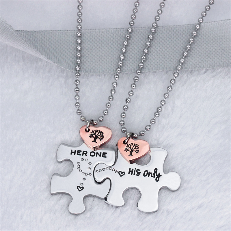 Exclusive For Cross-border Fashion Hot All-match Puzzle Titanium Steel Necklace Simple Couple Model Necklace Customizable Factory Direct Sales display picture 4